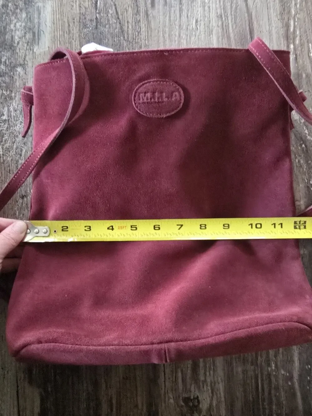 M.I.L.A. Made in Los Angeles Burgundy Suede Leather Bucket Shoulder Bag -...